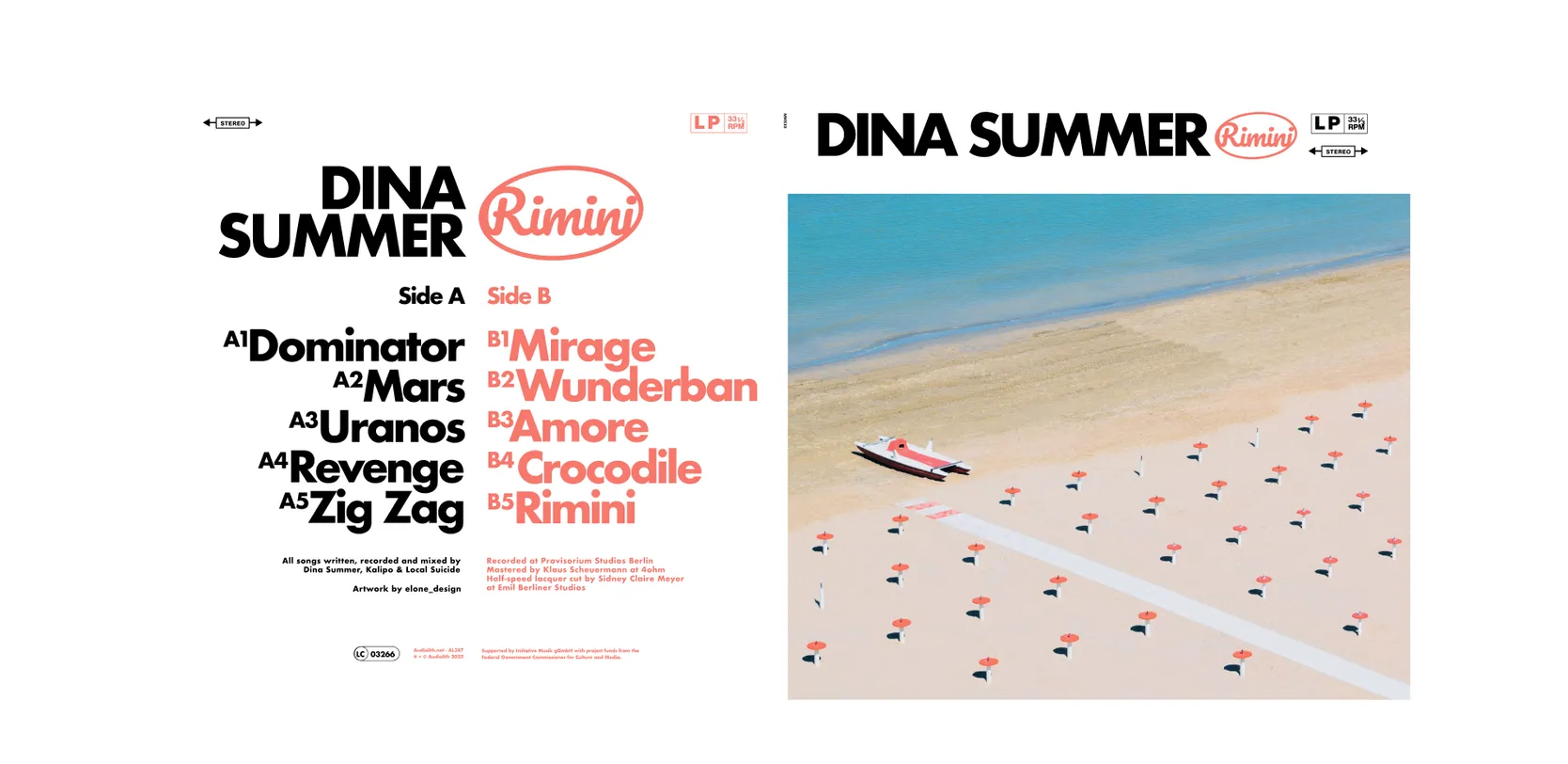 Dina Summer “Rimini” vinyl sleeve, front and back