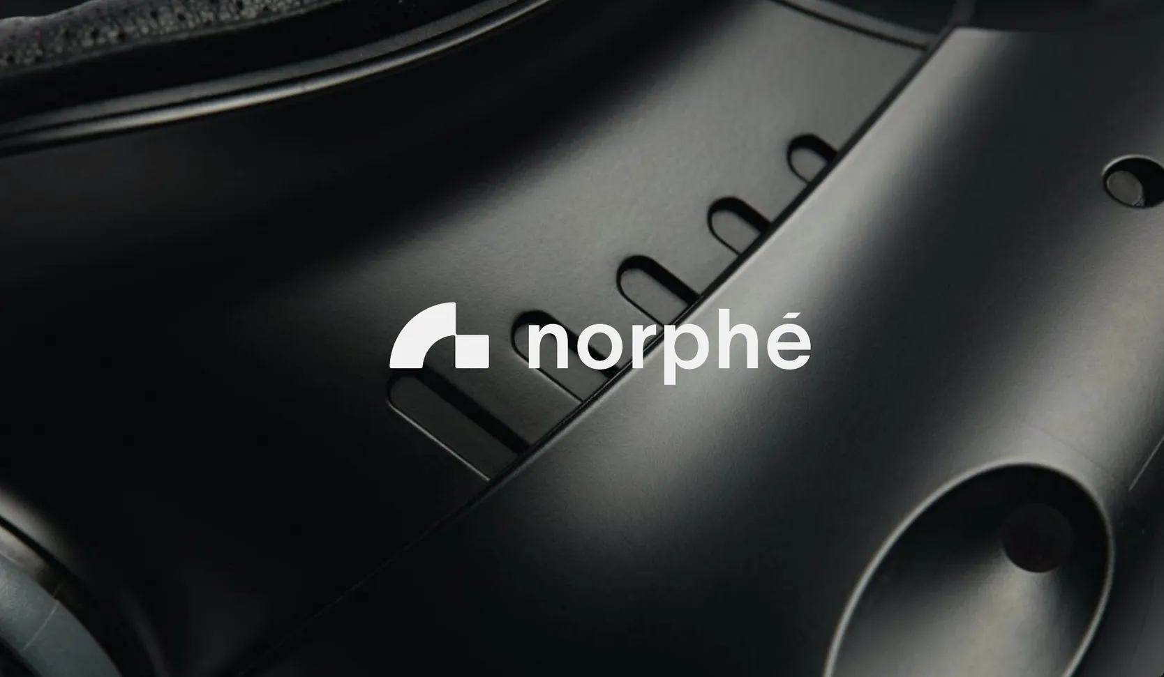 The Norphé shisha in close-up, white horizontal lockup overlaid.