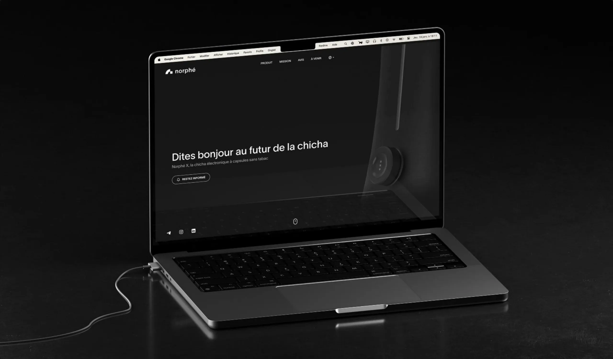 The Norphé website shown in a MacBook Pro mockup.