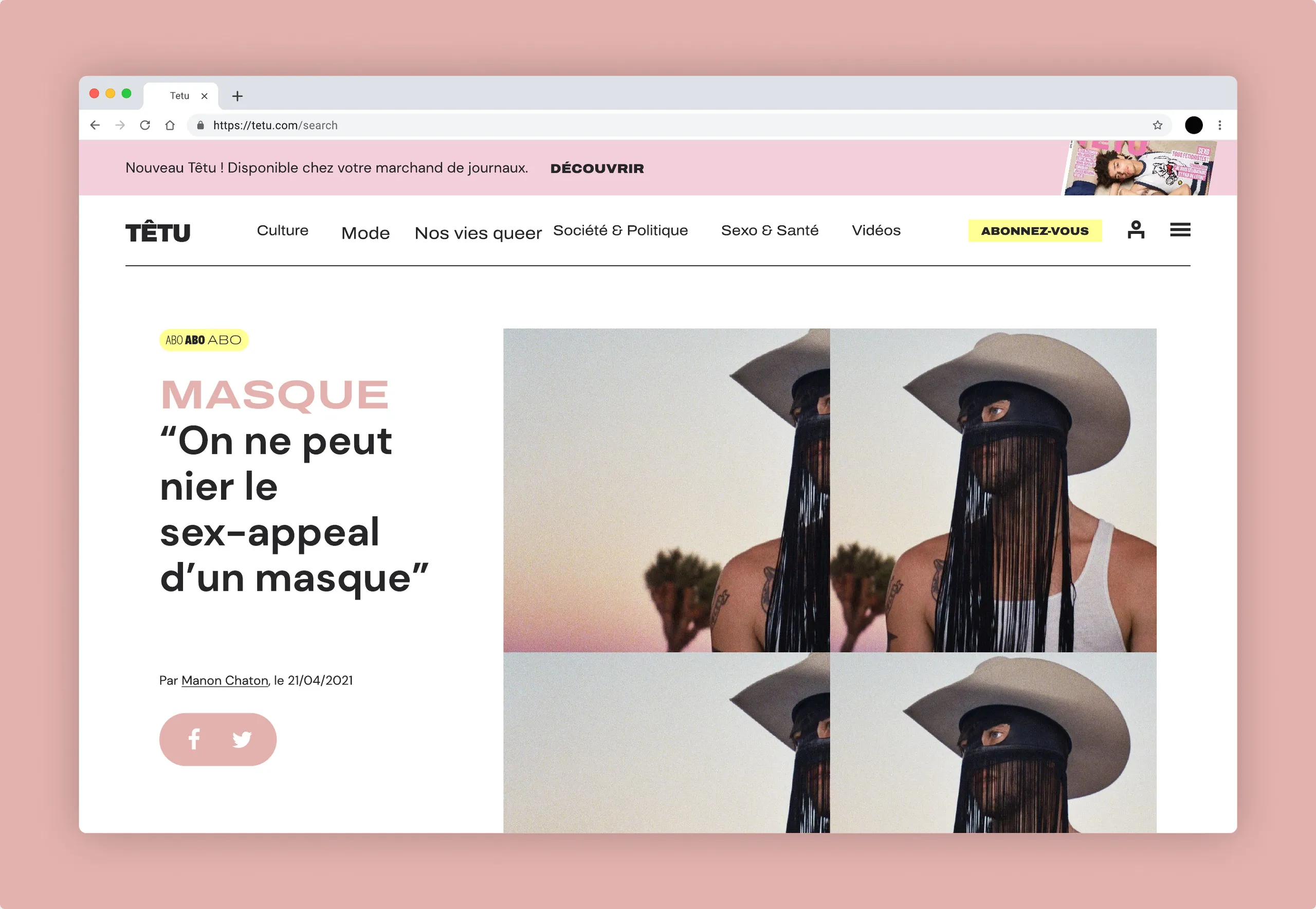 The tetu.com article “MASQUE” in a browser on a MacBook