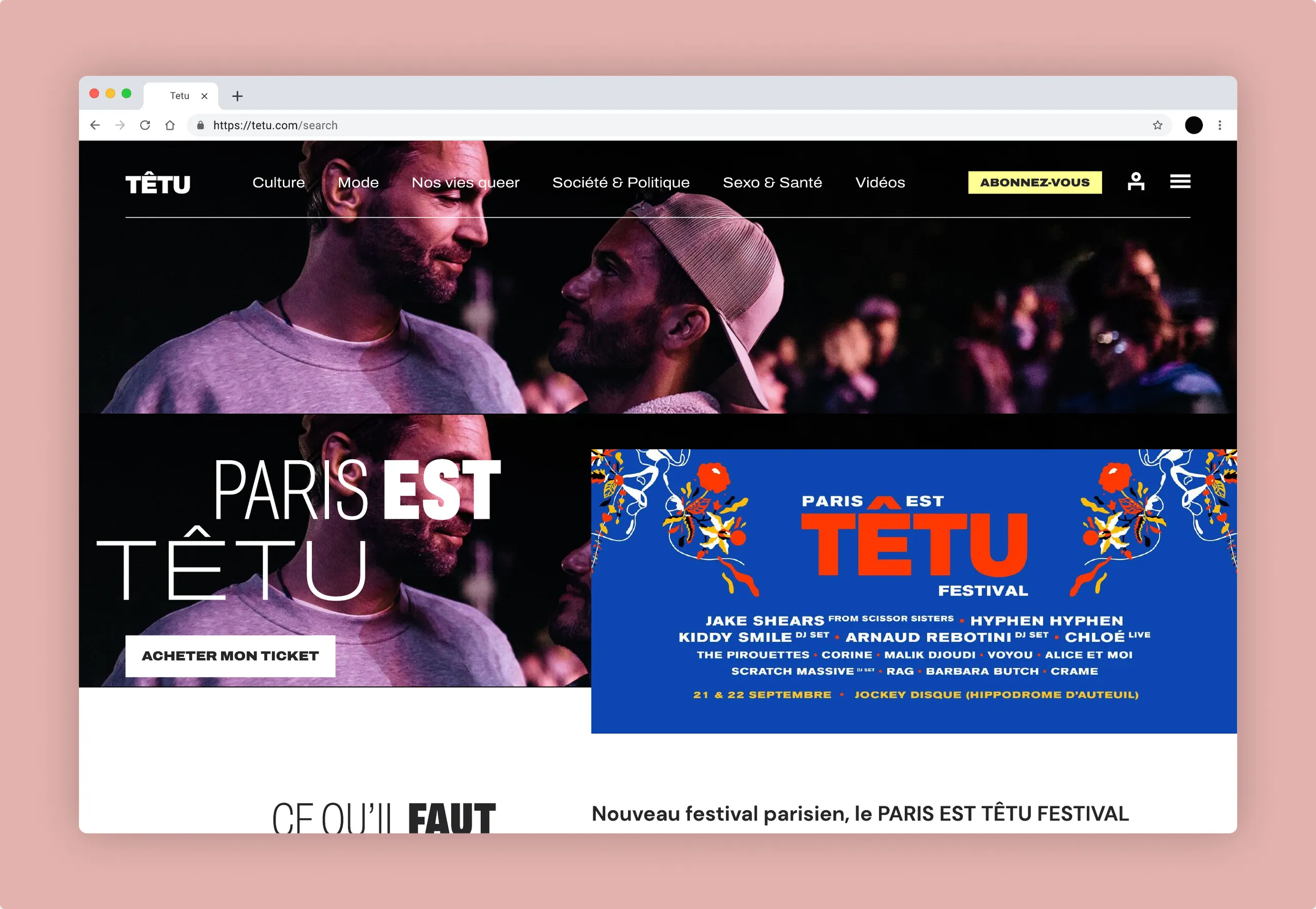 The tetu.com “paris est têtu” page in a browser on a MacBook