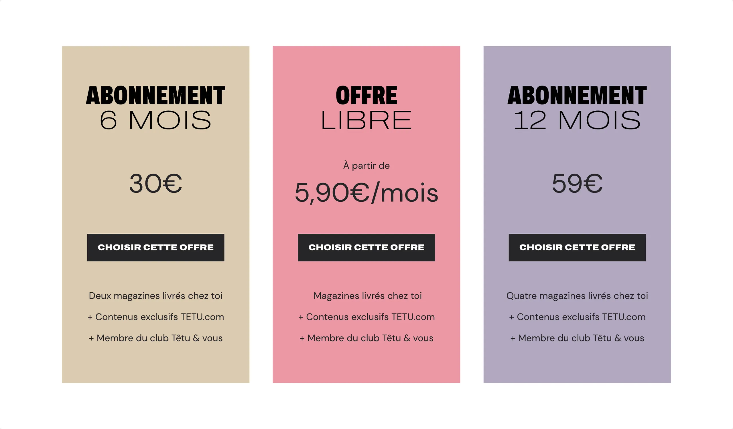 Three Têtu subscription offers