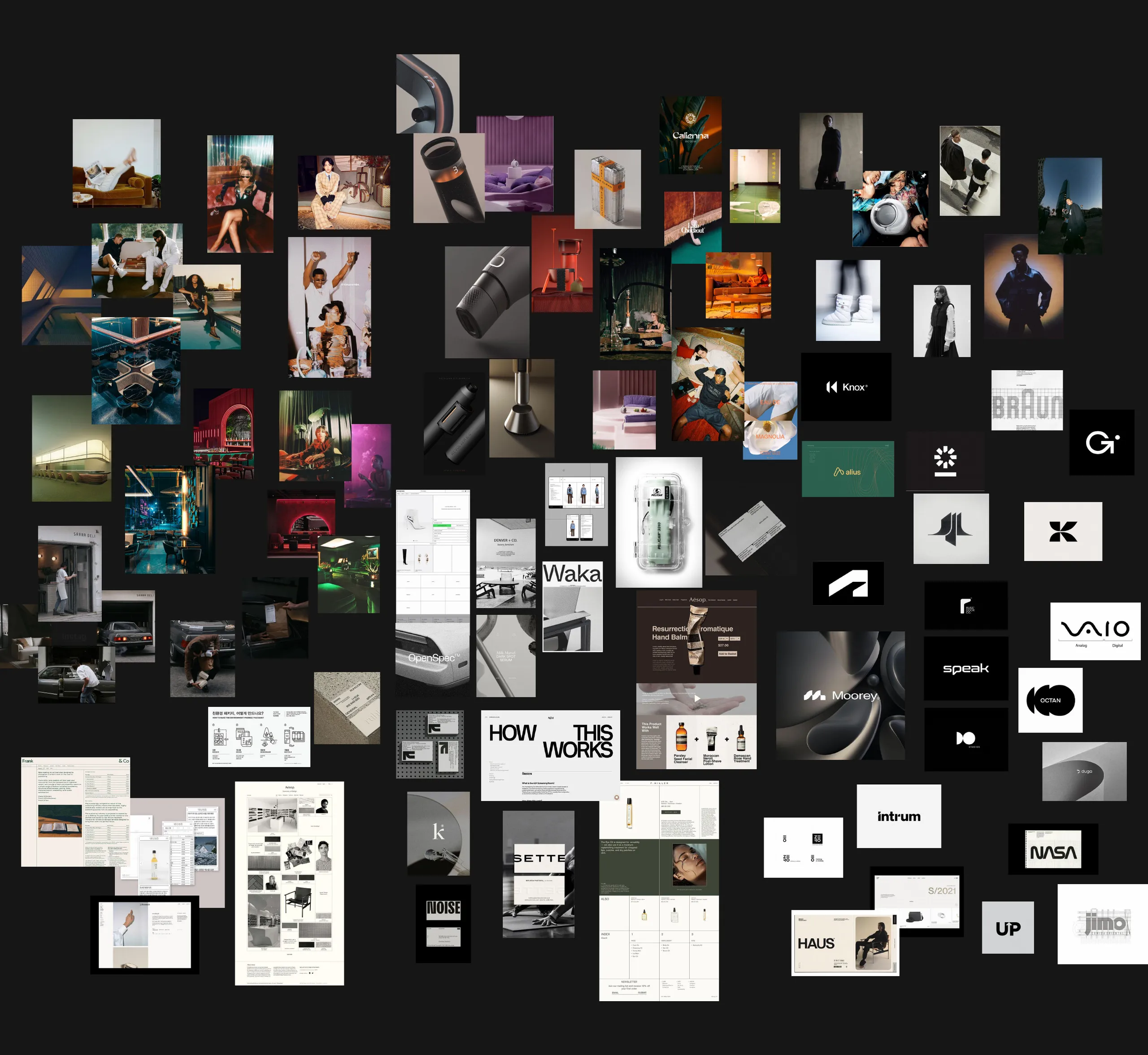 Norphé identity moodboard: 88 reference images assembled on one board.