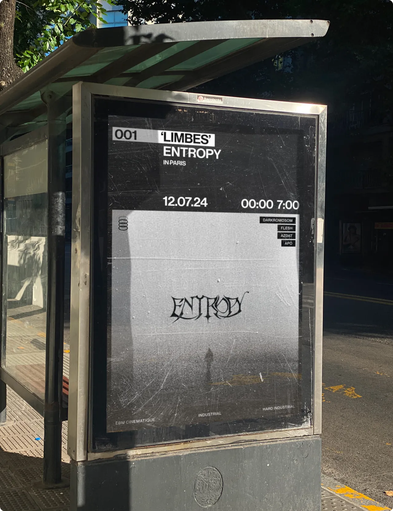 Entropy bus shelter poster at night