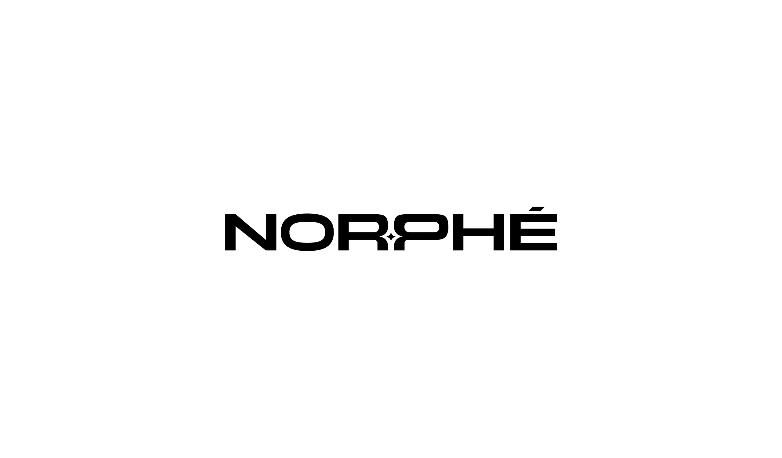 Former Norphé logotype, extended black letters on white.