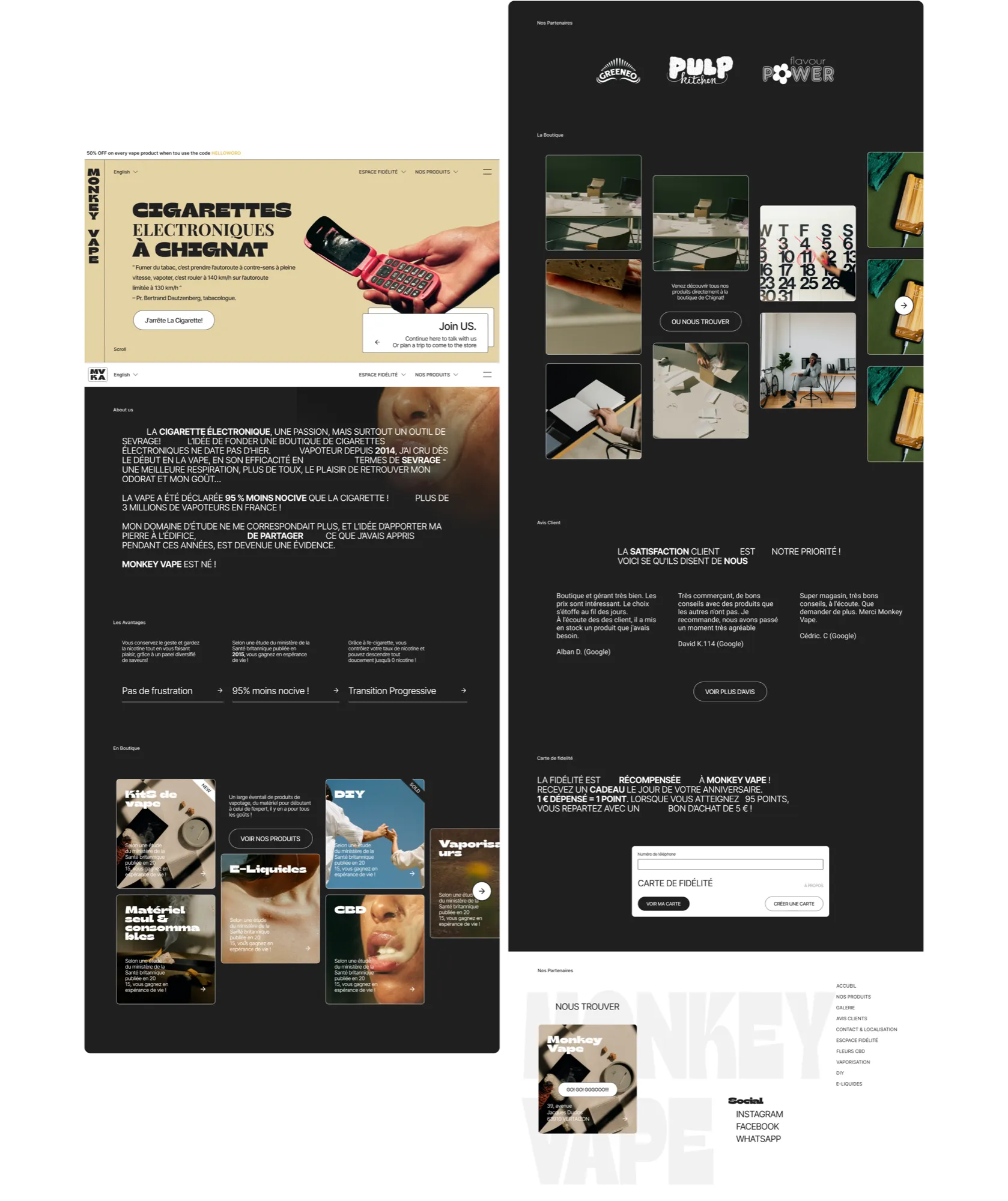 The Monkey Vape home page, top and bottom of the page